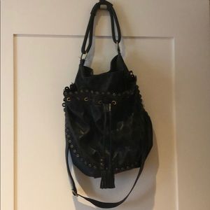 Isabella Fiore Black Hobo Bag with Pink Lining